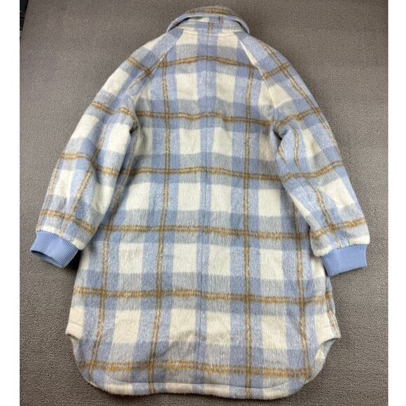 7 for All Mankind Women's Large Longline Brushed Plaid Shacket Coat - Picture 2 of 9